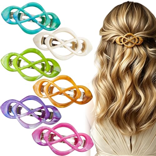 6PCS Vintage French Barrette Clips for Women, Flat Claw Clips for Thin and Fine Hair, Strong Hold Non-Slip Hair Accessories Set in 6 Glossy Colors, Stylish Hair Jewelry for Girls and Moms (Style 2) - color: Style 2
