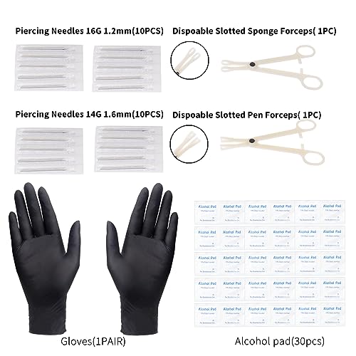 104pcs Piercing Kit 14G16G Ear Lip Septum Eyebrow Nipple Body Self Jewelry