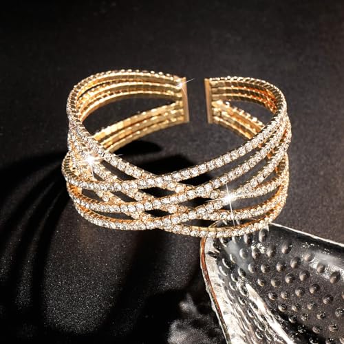 Suyi Rhinestone Bracelet Multilayer Gold Cuff Bracelet for Women Crystal Braidal Bracelets - color: Gold 1