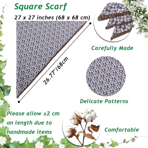 Large Cotton Bandanas for Women, 27 x 27 inch Hair Neck Scarf, Headband Square Scarf - color: Little White Flowers in Blue