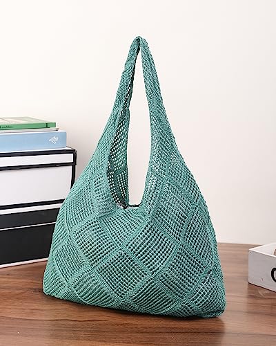 Crochet Mesh Beach Tote Shoulder Handbags Hobo Summer Aesthetic Women's Bag - color: Green2