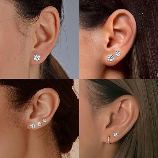 Moissanite Stud Earrings for Women & Men 18K White Gold/14K Gold Plated 925 Sterling Silver Stud for Sensitive Ear VVS1 Clarity Diamond Sparkle Jewelry Gifts with Sentimental Gift Box - color: 02 April-Diamond Clear White-Gold, size: 5mm-1.0 Carat-(0.5ct*