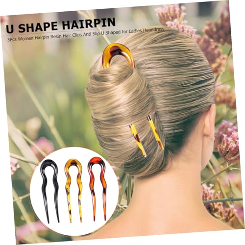 Healeved 3 Pieces Leopard Print U-shaped Hair Pins Hair Forks Resin Double Prong for Women Wedding Updo and Daily Styling