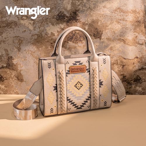 Wrangler Tote Bag for Women Western Purse and Aztec Satchel Handbag - color: Aztec Light Khaki