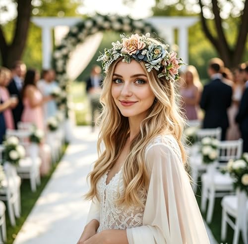Vivivalue Fairy Floral Crown Woodland Elf Flower Headband Elven Wreath for Women Halloween Wedding Cosplay Photo Props - color: M