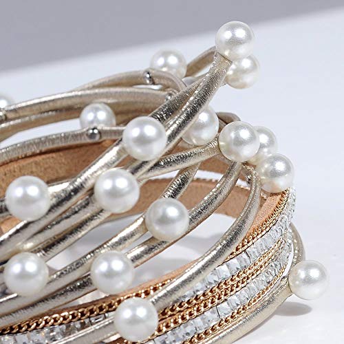 Artilady Leather Wrap Bracelets for Women - Pearl Bracelets Handmade Clasp Bangle Bracelet with Beads Jewelry Gift for Women and Mother - style: Gold