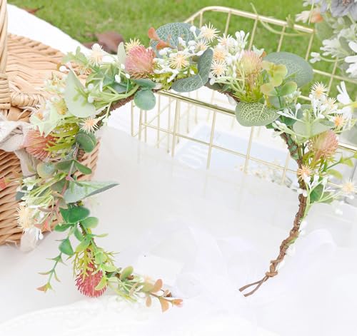 Vivivalue Fairy Floral Crown Woodland Headband Elf Flower Headpiece Hair Wreath Forest Elven Circlet for Women Halloween Renaissance Wedding Bridal Cosplay Prom Photo Props Green - color: 5