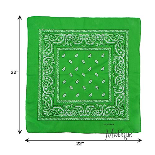 Motique Accessories 22 Inch Cotton Paisley Bandana - color: Apple Green