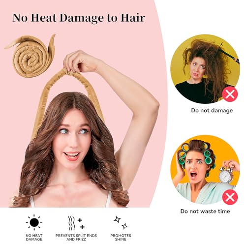 Heatless 60" Extra Long Soft Hair Curlers to Sleep In, No Heat Curling Headband Hair Rollers (Khaki) - color: Khaki
