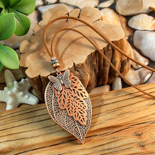 Wooden Leather Necklaces Set Bohemian Wood Stack Discs Long Chain Hemp Rope Bronze Plated Pendant Ethnic Tribal Fall Leaf Earrings Jewelry Statement Necklace - color: R-030