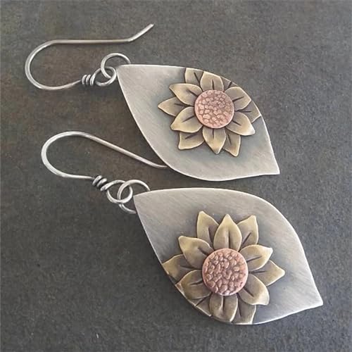 Boho Earrings, Statement Earrings, Teardrop Sunflower Earrings, Dangle Ethnic Earrings for Women, Handmade Bohemian Trendy Boho Vintage Jewelry - style: Sunflower-02