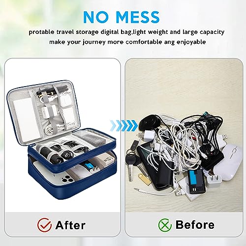 CILLA Electronic Organizer Travel Case, Travel Cord Organizer Case Portable Waterproof Cable Organizer Bag for Charger, Cord, USB, Power Bank, Earphone - color: zipper-blue
