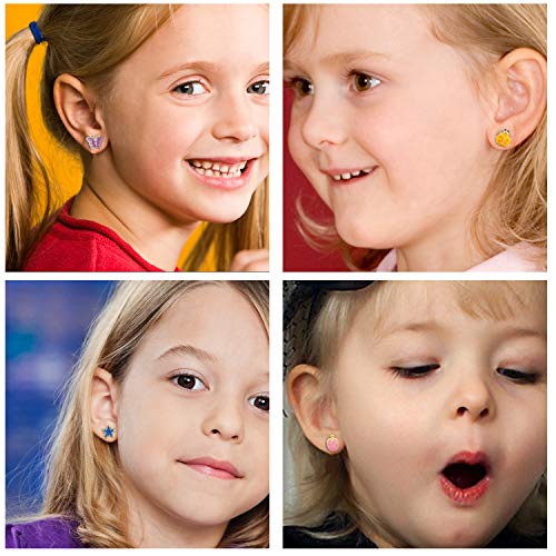 33 Pairs Stainless Steel Cartoon Earrings for Girls - Hypoallergenic Colorful Stud Earing Set, Mix & Match Cute Earring for Teens, Kids, Doll Dressup Accessories - style: Style C Flower Animal