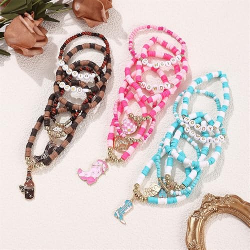 Fuqimanman2020 Boho Western Cowgirl Howdy Stackable Beaded Bracelet Set for Women Western Country Hat Boot Charms Polymer Clay Beads Bracelets Country Concert Rodeo Jewelry Gift - color: Style 2 Brown Hat