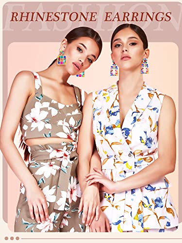 Kigeli 6 Pairs Multicolor Earrings for Women Rhinestone Colorful Statement Crystal Geometric Drop Dangle Teardrop Diamond Earrings for Christmas Prom Party Jewelry Gifts Collection