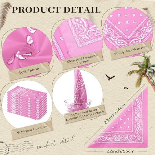 Suhine 12 Pcs Bandanas Bulk for Women Men 22 x 22 Inch Paisley Headband Cowboy Handkerchief Summer Beach Party Costume - color: Pink
