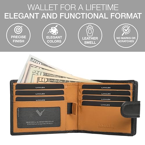 Soft Leather Wallet for Men – Genuine Bifold with Zipper Coin Pocket – Holds Bills, Credit Cards, Coins – RFID Blocking Protection – Stylish, Durable & Practical Leather Wallet for Men - color: Black - Camel