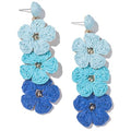 Boho Flower Earrings Statement Raffia Dangle Earrings Cute Floral Jewelry Trendy Summer Beach Vacation Outfits for Women - color: Blue-2
