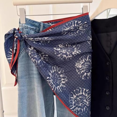 Women Y2K Lace Fringe Hip Scarf Boho Triangle Tassel Waist Cover Up Skirt Wrap Sheer Tie Belt Aesthetic Streetwear - color: E Blue