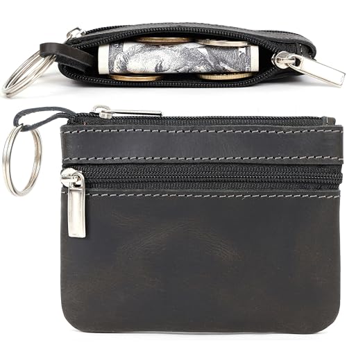 Coin Purse for Men,Coin Pouch for Men,Genuine Leather Mens Tray Purses Coin Purse Cash Change Wallet Key Holder Money Pouch (Black) - color: Black