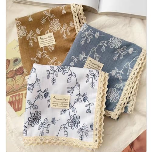 Soft Cotton Like Lace Bandana Headband, Head Wrap, Protective Coverage, Hair Neck Scarf for Women 24 x 24 inch - color: Cas010 - Sewing Flower W
