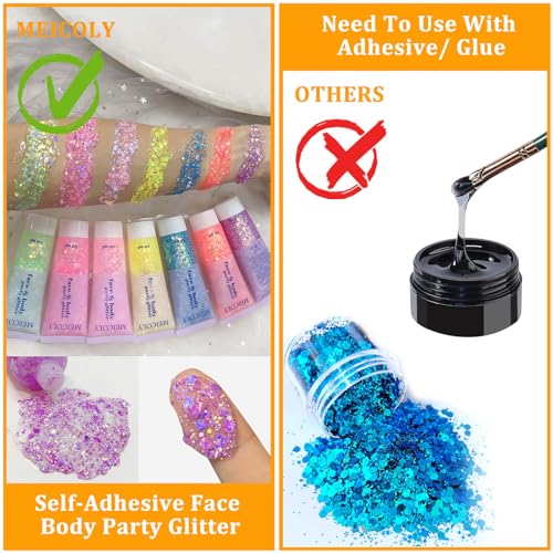 MEICOLY Chameleon Light Purple Hair Glitter,Holographic Chunky Face Body Glitter,Color Changing Mermaid Face Glitter,Self-adhesive Glitter Sequin for Face Body Hair,Festival Party Cheer Glitter Makeup - color: chameleon light purple body glitter
