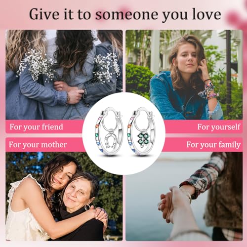 NARMO 925 Sterling Silver Hoop Earrings for Women Hypoallergenic Lightweight Simple Huggie Hoop Earrings Twisted Hoop Earrings Colorful Cubic Zirconia Hoop Earrings Rainbow Hoop Earrings - color: Lucky Hoop