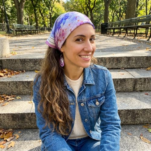 Women's Small 21 inch 100% Silk Scarf Bandana for Head Neck Hair | 100% Mulberry Silk Lightweight Designs Gift-Ready Packaging For Hair Fashion 21"x21" Printed - color: 202blue Pink