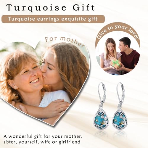 Natural Turquoise Earrings for Women Dangling 925 Sterling Silver Dangle Earrings Western Jewelry Christmas Gift for Sister Mother - style: D-Floral Earrings