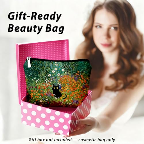Cute Cat Makeup Bag, Kitty Cosmetic Zipper Travel Toiletry Bag for Traveling Women, Cute Black Cat Gifts for Women & Teen Girls, Cats Gifts Lovers - color: 02-Cat(08)