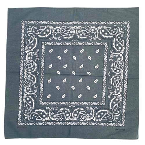 MDSTYLE 100% Cotton Bandana for Men & Women 22" x 22" Paisley Pattern Handkerchief Headband Scarf - color: Grey