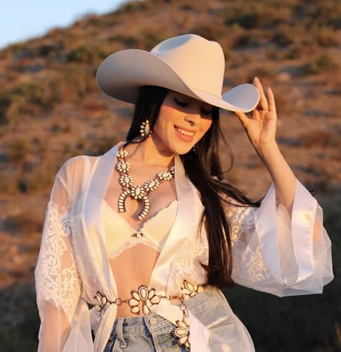 Montana West Rustic Couture's Western Jewelry Set for Women Cowgirl Vintage Western Necklace Earring - color: C-White