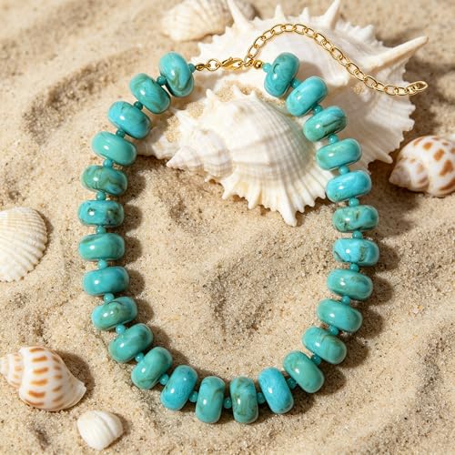 Multi-Color Chunky Beaded Necklace for Women, Vibrant Acrylic Candy Bead Choker Necklace with Adjustable Stainless Steel Clasp, Summer Statement Jewelry for Festivals - color: Green Blue