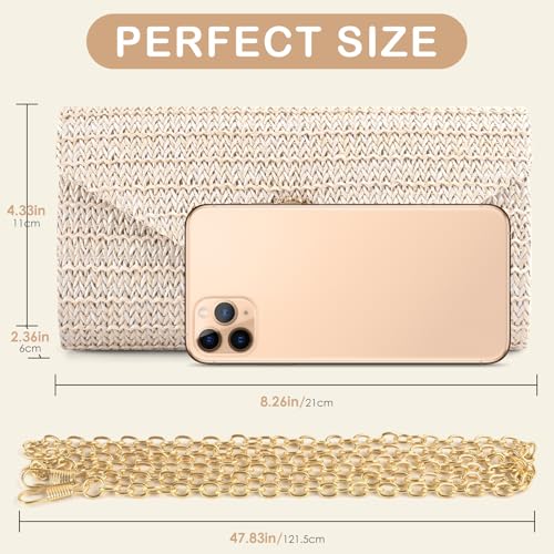PACETAP Straw Clutch Purse for Women, Pearl Decoration Boho Crossbody Bags, Evening Clutch Purses Handbags for Wedding Party Cocktail Prom Dinner(Beige white) - color: Straw Beige White