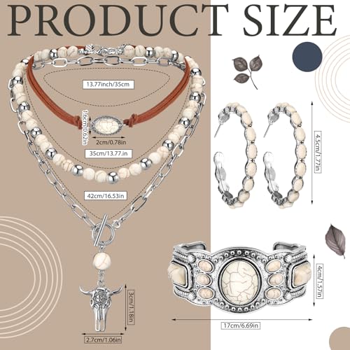 Inbagi 3 Pcs Boho Western Jewelry for Women Turquoise Jewelry Set Vintage Earrings Bracelet Western Bohemian Necklace for Women Cowboy Cowgirls - style: Retro
