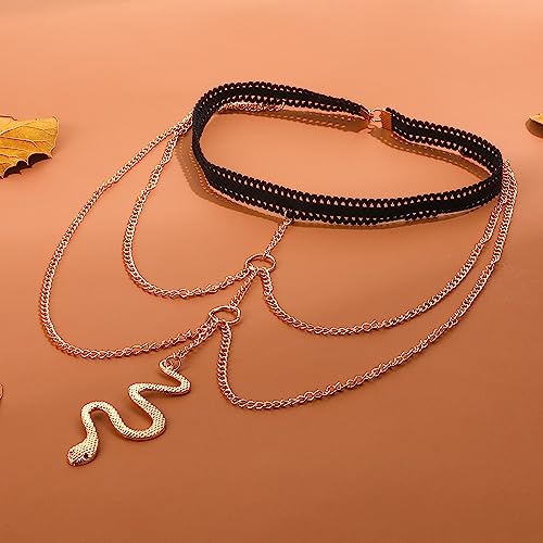 Snake Leg Chain for Women, Sexy Serpent Charm Thigh Garter, Summer Bikini Skirt Beach Party - style: B lace gold