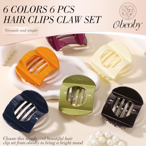 Obeoby 6 Pcs Flat Hair Clips for Women, Medium Flat Claw Clips French Hair Barrettes Accessories for Girls - color: Orange, black, white, blue, red, brown