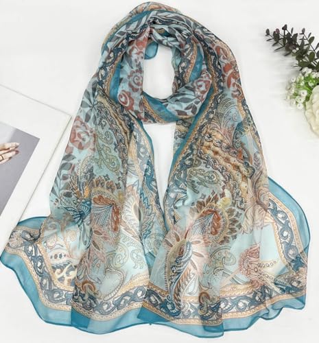 MINIDORA Lightweight Scarves for Women Elegant Floral Pattern Scarf Shawls Sunscreen Head Shawls - color: Style 14-blue