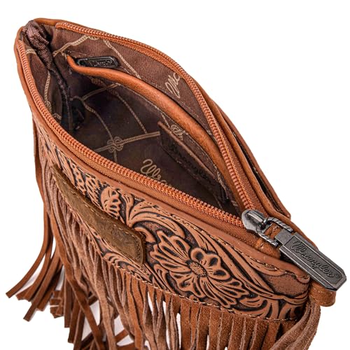 Wrangler Crossbody Small Purse for Women Wristlet Fringe Bag Western Purse - color: Angel Light Brown