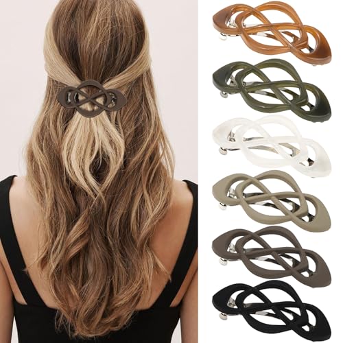 6PCS French Hair Barrettes for Women, Vintage Barrette Hair Clips for Thick Thin Fine Hair Girls - color: Coffee, Green, White, Khaki, Brown, Black