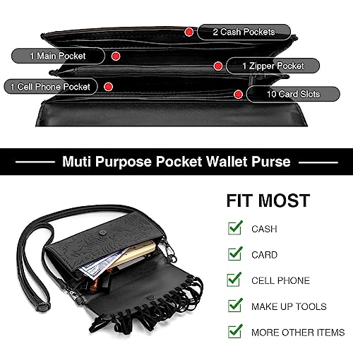 LAVAWA Small Crossbody Bags for Women Crossbody Handbag Fringe Purse Tassel Shoulder Bag Turquoise Concho Wallet - color: Western Black