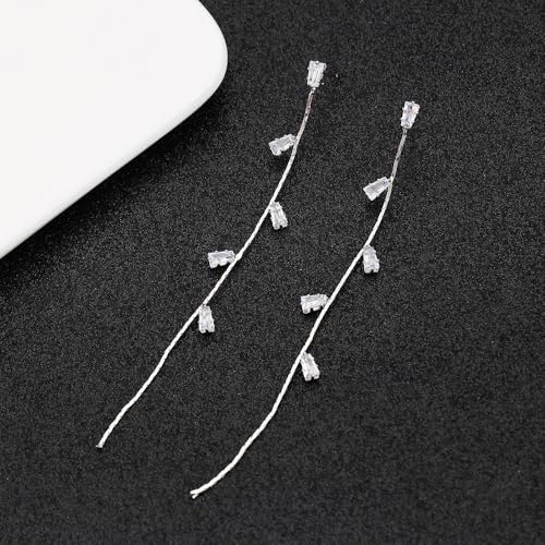 Temperament Long Zircon Tassel Earrings for Women Charm Jewelry Sparkling Crystal Leaves Twist Dangle Earrings for Friends - color: Silver-A