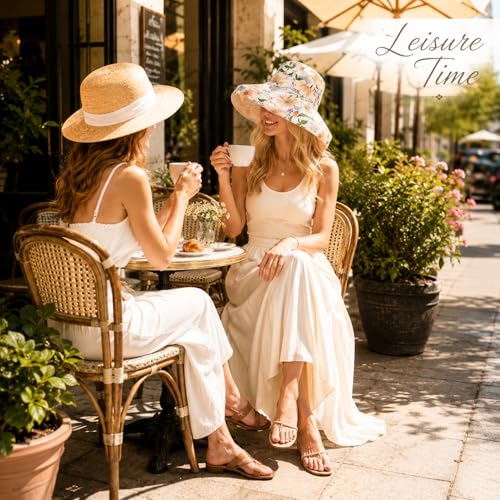 HUAMULAN Women Summer Sun Hat Wide Brim Wired Edge Floral Beach Bucket Hats Reversible Foldable Travel UV Protection Lady Hat - color: M2320-beige