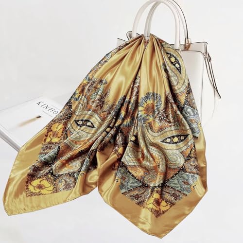 Large Square Head Satin Scarf Silk Feeling Hair Scarf 35"Head Scarves Bandana for Women Headscarfs for Women's Hair - color: C1-camel