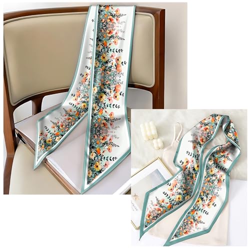 Head Hair Scarf Neck Silk Feeling Scarves Long Thin Satin Fashion Handbag Cute Decoration Women Girls 59 * 6.7'' - color: O-8-leaf Flower