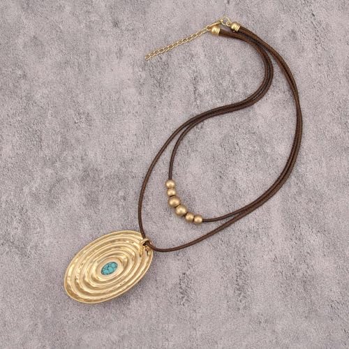 Boho Necklaces for Women Chunky Circle Necklace Layered Boho Circle Leather Choker Necklace Long Vintage Necklaces Bohemian Jewlery Gifts - style: Boho Choker Necklace