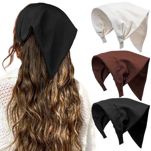 HAIMEIKANG Floral Hair Scarf Headbands for Women Boho Bandanas for Women Triangle Kerchief Solid Color Hair Bands Vintage Head Scarf (Black+Coffee+Beige) - color: Black+Coffee+Beige