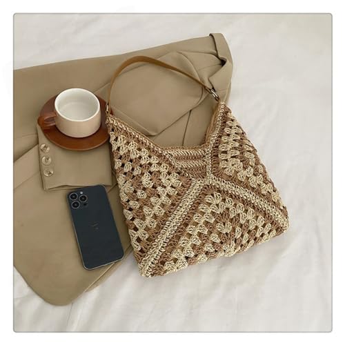 Straw Hobo Bag for Women 2026 Boho Woven Beach Purse Large Summer Straw Tote with Lining Black Raffia Shoulder Bag | straw material - color: Style1-khaki