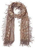 Cindy & Wendy Lightweight Soft Leaf Lace Fringe Scarf Bridal Shawl for Women - color: Brown