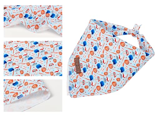 Lionet Paws Summer Blue Baseball Dog Bandana Washable Cotton Handkerchief Scarf Triangle Blue Bandana for Small Medium Dogs Girl Boy - color: Blue Baseball, size: Small (Pack of 1)
